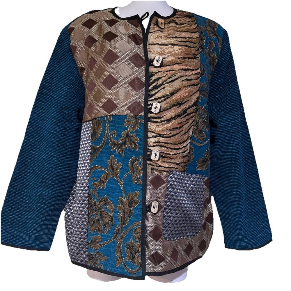 Alex Kim Vintage Art To Wear Embroidered Coat XL Boho Animal Tapestry Jacket